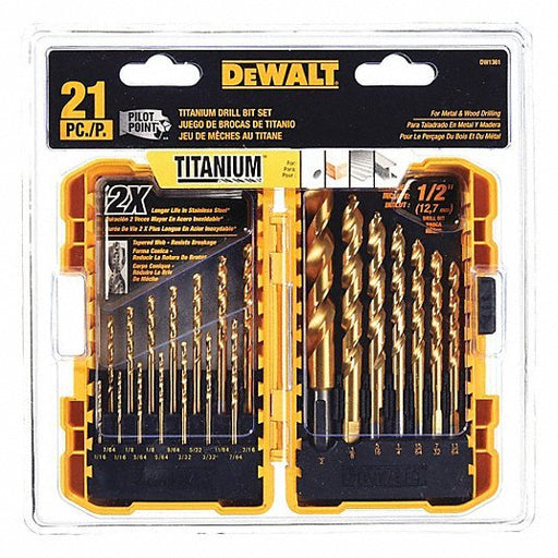 Dewalt DW1361 21 Pc Pilot Point(R) Titanium Drill Bit Set - Redwood.KV34GR21