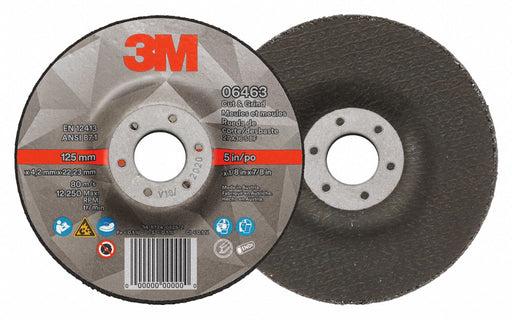 3M 06463 Cut-Off & Grinding Wheel, Type 27, 5" x 1/8" x 7/8", 36 Grit, PK20
