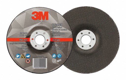 3M 06469 Cut-Off & Grinding Wheel, Type 27, 6" x 1/8" x 7/8", 36 Grit, PK20