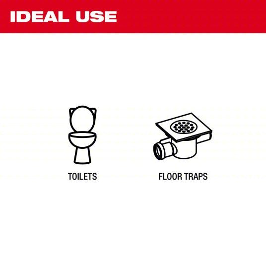 Milwaukee 49-16-3576 Toilet Auger 6 ft Cable Lg, 1/2 in Cable Dia, Bulb Head, For Toilets Fixture Type