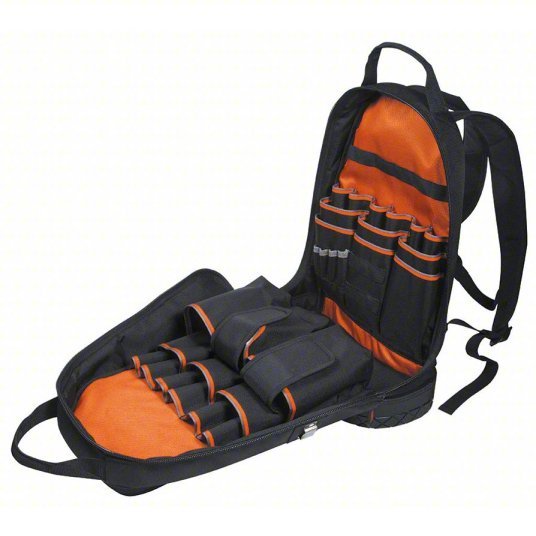 Klein 55421BP-14 Tool Backpack 4 Outside Pockets, 35 Inside Pockets, 14 1/2 in Overall Wd, Black