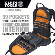 Klein 55421BP-14 Tool Backpack 4 Outside Pockets, 35 Inside Pockets, 14 1/2 in Overall Wd, Black