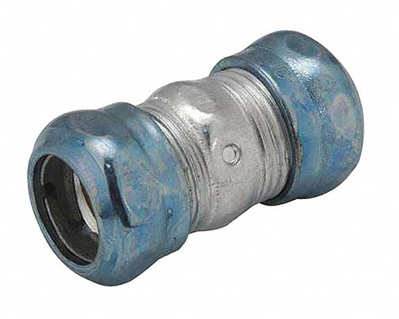 Raco 2922RT Compression Conduit Coupling, Steel, 1/2 in Trade Size, 2 1/16 in Overall Lg, Blue/Gray, Rain Tight