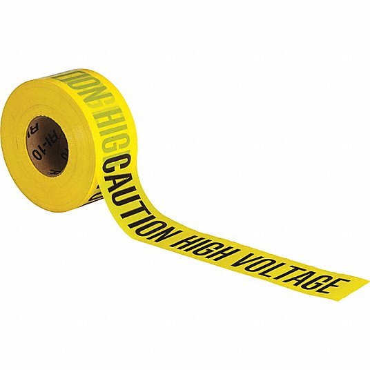 Redwood 91458 Barricade Tape 1,000 ft Lg, 3 in Wd, Caution High Volt Legend, Polyethylene