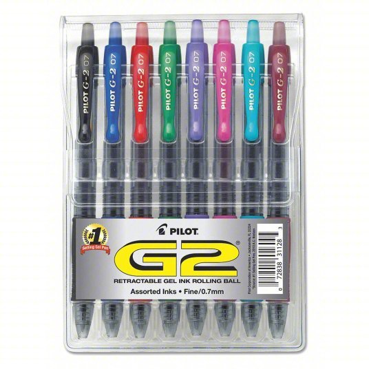 Pilot PIL31128 Retractable Gel Roller Ball Pen, Fine 0.7 mm, Assorted PK8
