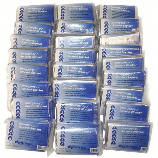 First Voice MYLAR1-25 Emergency Blanket Silver, Polyester Film, 84 in Blanket Lg, 54 in Blanket Wd, 25 PK