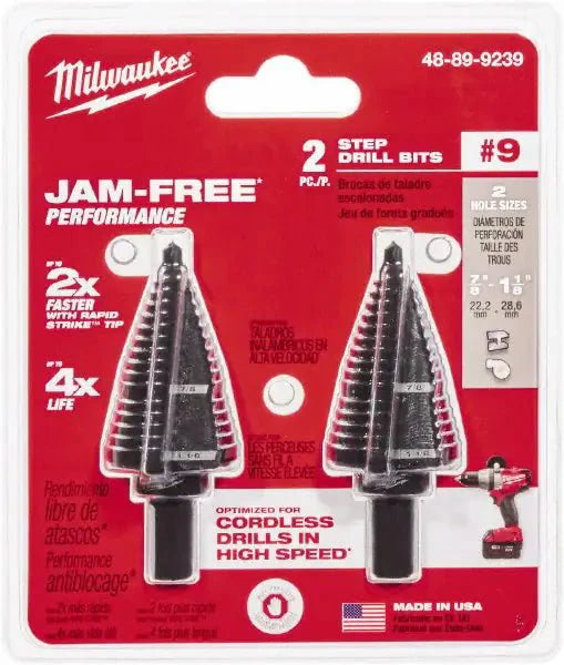 Milwaukee 48-89-9239 Step Drill Bit Set 16 Hole Sizes, 7/8 in to 1 1/8 in, 1/4 in Step Increments, 2 PK - Redwood.KV451N45