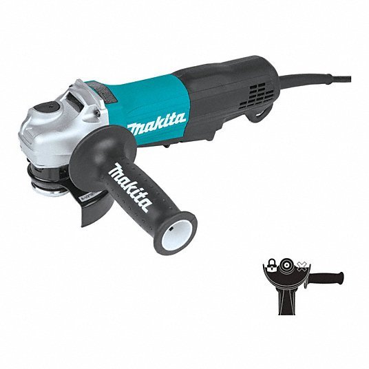 Makita GA4553R Angle Grinder 4 1/2 in Wheel Dia, Paddle, without Lock-On, 120V AC, Std Head, Barrel Grip Grip