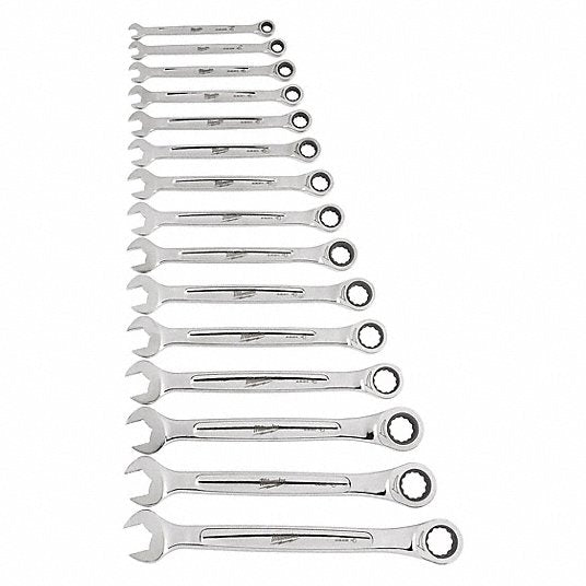 Milwaukee 48-22-9516 Combination Wrench Set Alloy Steel, Chrome, 15 Tools, 8 mm to 22 mm Range of Head Sizes