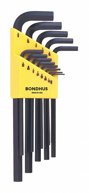 Bondhus 12137 SAE L-Shape Hex Key Set, 13-Piece, Long Length, 0.05 in to 3/8 in Tip Sizes, Alloy Steel, Black Oxide Finish, Standard End