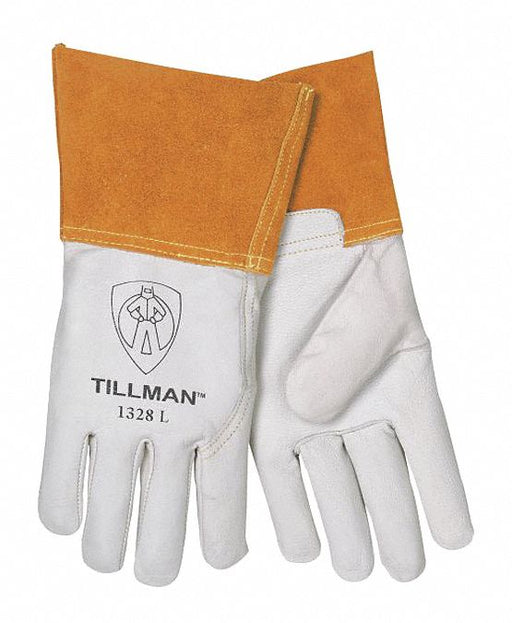 Tillman 1328M Md Goatskn Tig, 4Incuff-Cd, Straight Thumb, Straight Cuff, Premium, White Goatskin, Unlined, 1 PR PK12