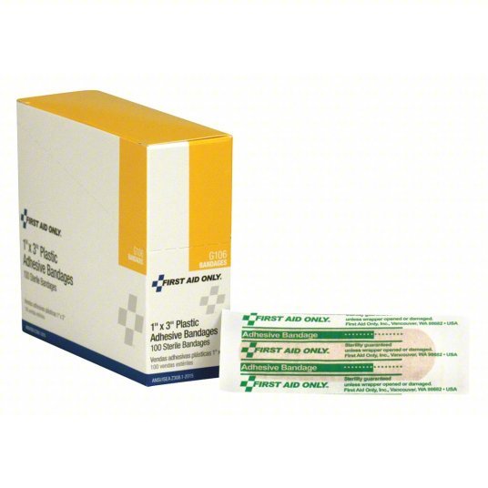 First Aid Only G106 Bandage, Plastic, 1 x 3In, PK100