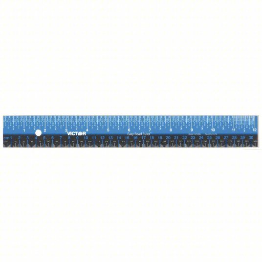 Victor EZ12SBL Ruler 12 3/16 in / 309.5 mm, 1/16 in/1/4 in, White, Metric/SAE, Rule, Decimal