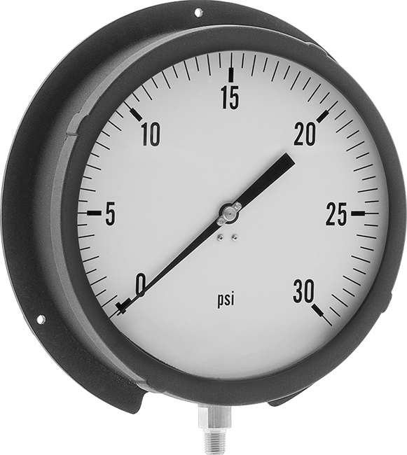 McMaster 3705K38 Large-Dial Pressure Gauge with Aluminum Case High-Accuracy, 8-1/2" Dial, 1/4 NPT Male Bottom Connection 0 to 30 psi pressure range
