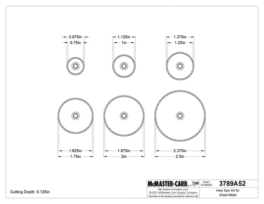 McMaster 3789A52 Hole Saw Kit for Sheet Metal, 6 Saws
