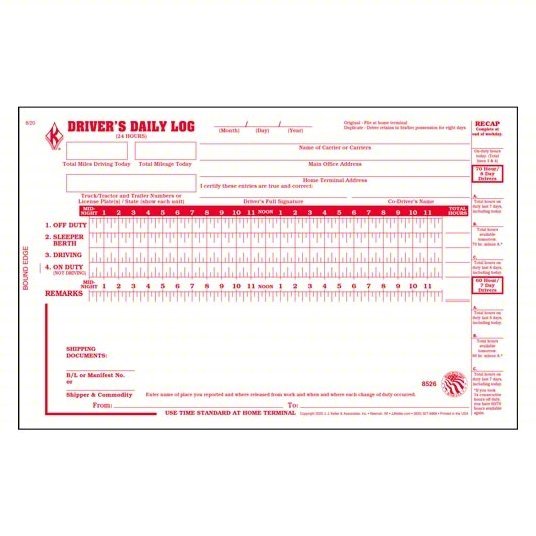 JJ Keller 8526 Driver's Daily Log Book, Carbonless, English, 2-Ply, 31 Forms, Book