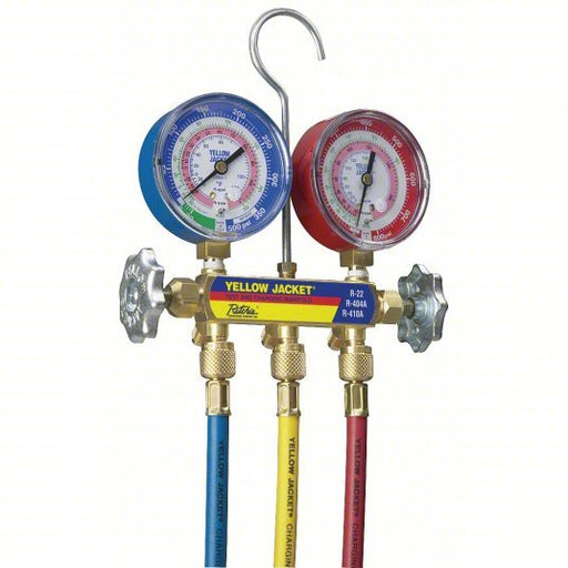 Yellow Jacket 42004 Mechanical Manifold Gauge Set, 2 Valves, 3 Hoses - Redwood.KV38D864