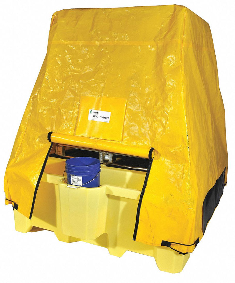 Enpac 5469-TARP IBC Spill Pallet Cover, 76 in x 80 in x 73-3/4 in, Yellow HDPE Flexible Tarp, with Adjustable Straps & Document Pouch, UV-Resistant