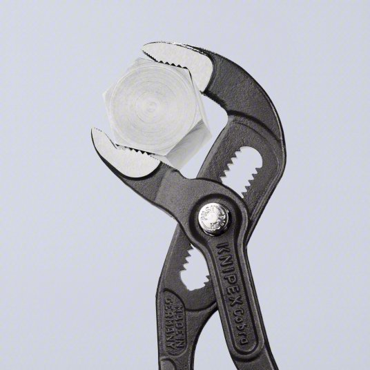 Knipex 87 01 180 Tongue and Groove Plier V, Push Button, 1 1/2 in Max Jaw Opening, 7 1/4 in Overall Lg, Serrated