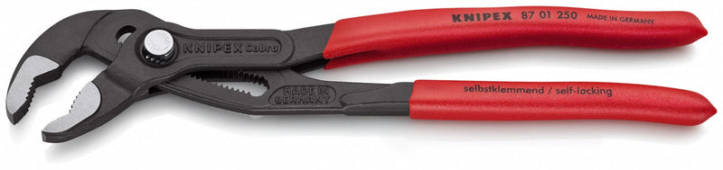 Knipex 87 01 250 Tongue and Groove Plier, V, Push Button, 2 in Max Jaw Opening, 10 in Overall Lg, 25 Jaw Positions