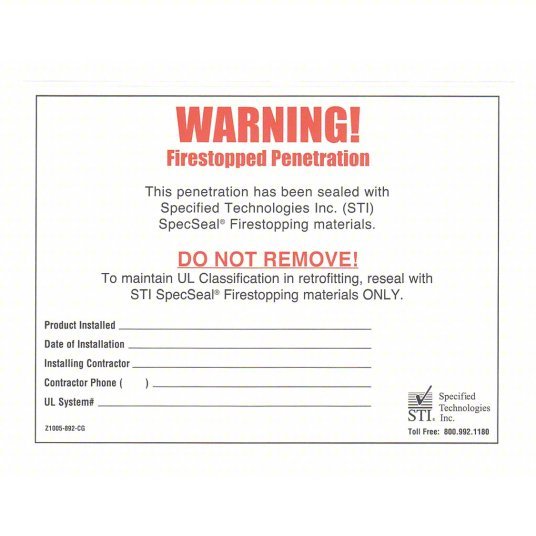 STI Z1005892CG Warning Label Rectangular, 4.25 in Overall Ht, 5.38 in Overall Lg PK100