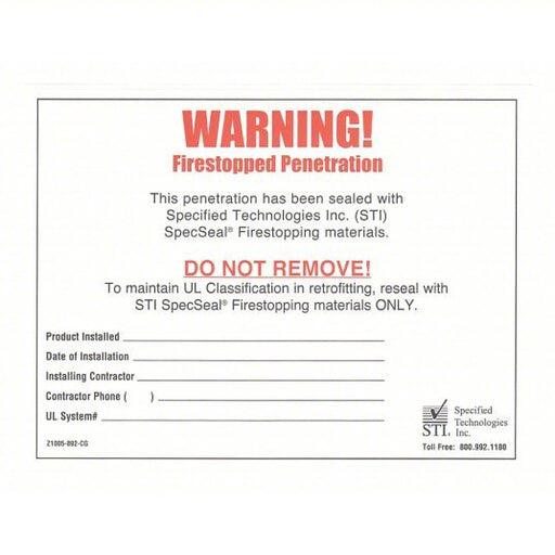 STI Z1005892CG Warning Label Rectangular, 4.25 in Overall Ht, 5.38 in Overall Lg PK100