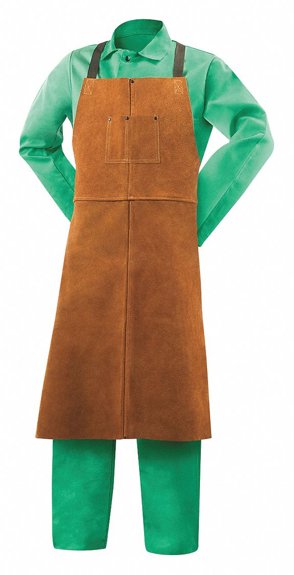 Steiner 92166 Welding Apron, Bib Apron, 42 in Lg, Brown, Cowhide, 3 oz/sq ft Fabric Wt, Adj Buckle