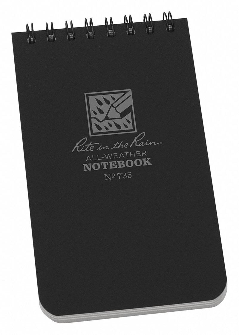 Rite 735 All Weather Notebook, 3 in x 5 in Sheet Size, Black, Polydura, Gray, Universal