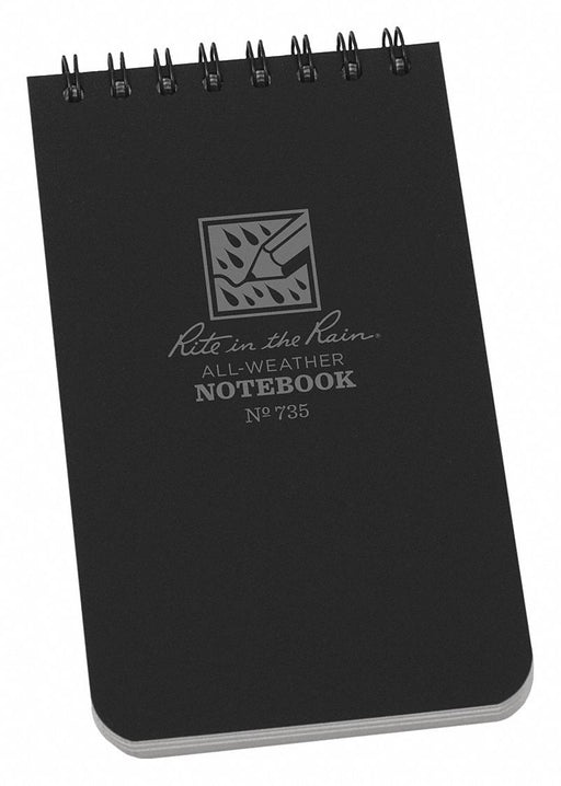 Rite 735 All Weather Notebook, 3 in x 5 in Sheet Size, Black, Polydura, Gray, Universal