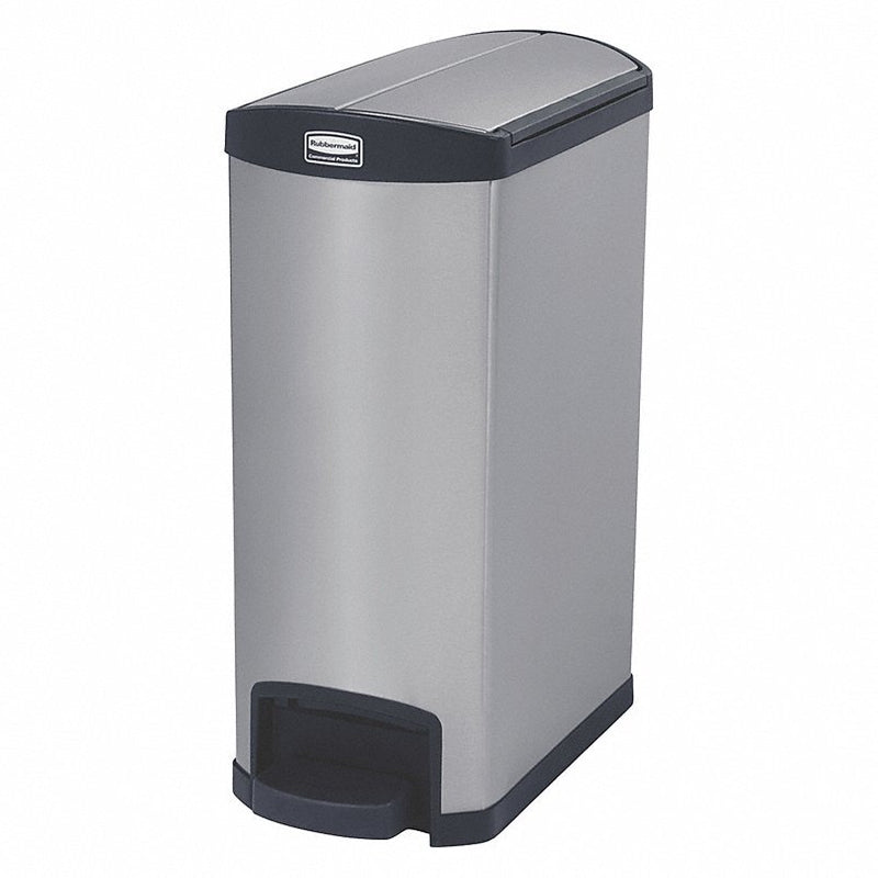Rubbermaid 1901993 Step Can: Slim Jim(R), Metal, Silver, 13 gal Capacity, 22 1/2 in Dp