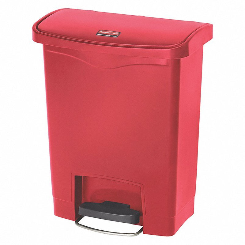 Rubbermaid 1883564 Step Can: Slim Jim(R), Plastic, Red, 8 gal Capacity, 16 1/2 in Wd/Dia