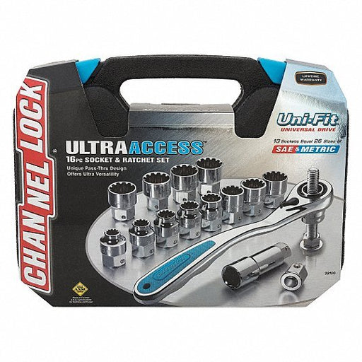 Channellock 39100 3/8" Drive Socket Set, SAE, Metric, 16 pc
