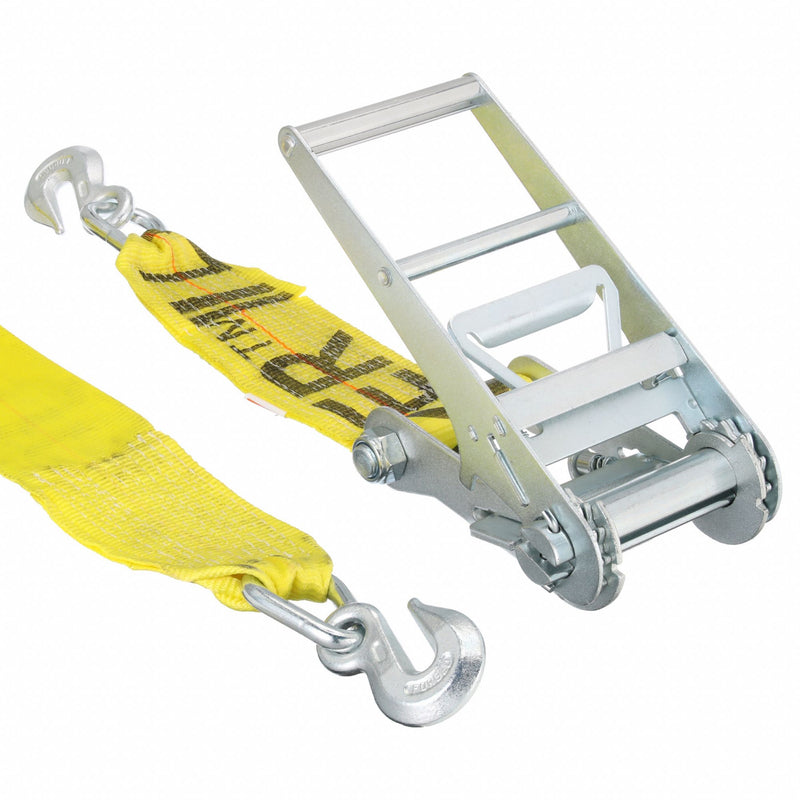 Lift-All 26426 Tie Down Strap, Ratchet, Grab-Hook, Gen Purpose, 4 in Wd, 5,000 lb WLL, Yellow, 27 ft Lg