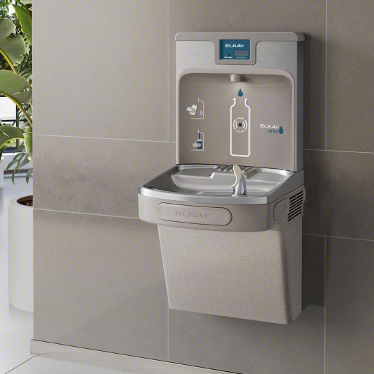 Elkay LZS8WSLP Drinking Fountain with Bottle Filler On-Wall, Refrigerated, 39 1/2 in Ht, Gray, Filtered