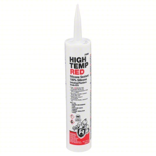 Hercules 25666 Silicone Sealant High Temp, Red, 10 oz, Cartridge, 301% to 500% Elongation Range