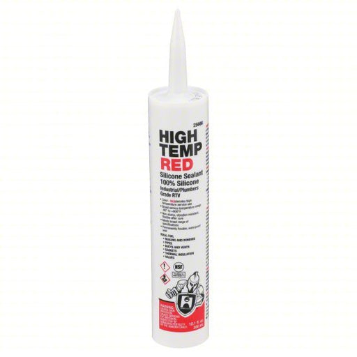 Hercules 25666 Silicone Sealant High Temp, Red, 10 oz, Cartridge, 301% to 500% Elongation Range