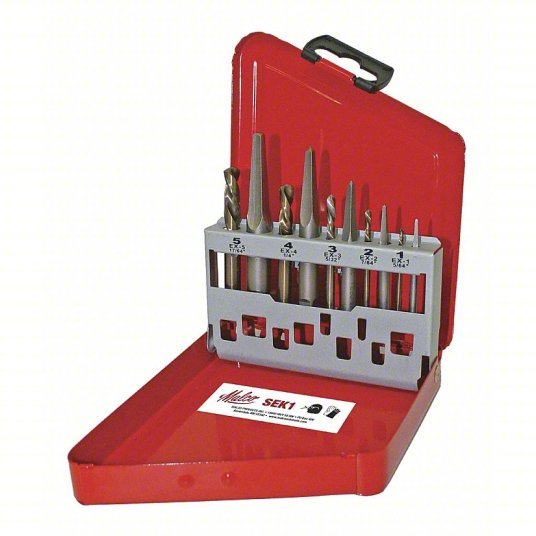Malco SEK1 Screw Extractor Set: 10 Pc, Straight Flute, Size #1/#2/#3/#4/#5