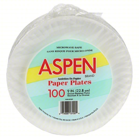 Aspen 20825 Paper, Plate, Round, 9", White, PK250