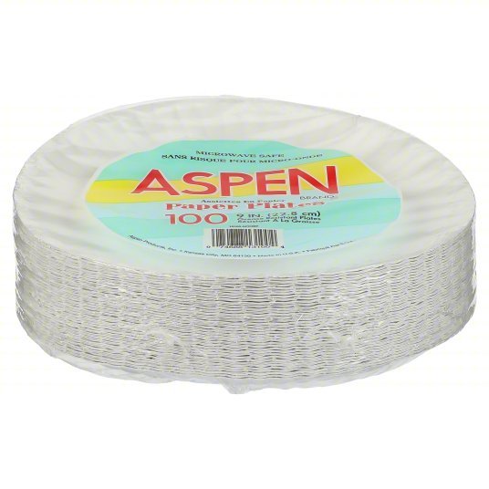 Aspen 20825 Paper, Plate, Round, 9", White, PK250