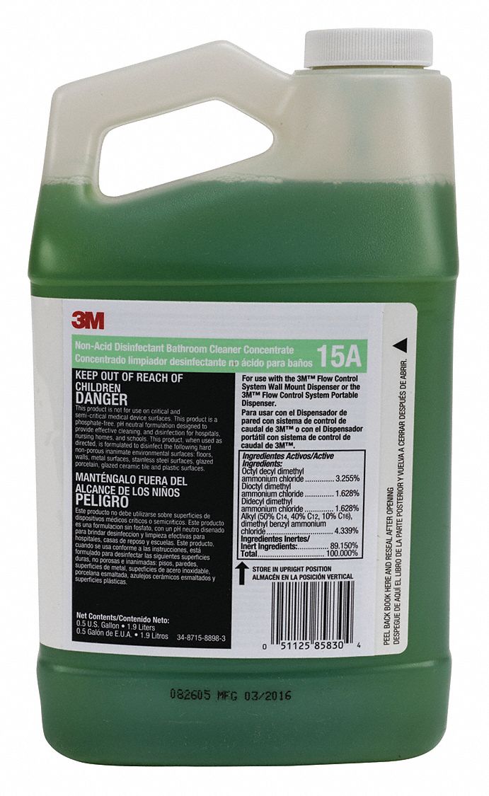 3M Non-Acid Bathroom Disinfectant Cleaner: 15A, Flow Control, 0.5 gal, Fresh