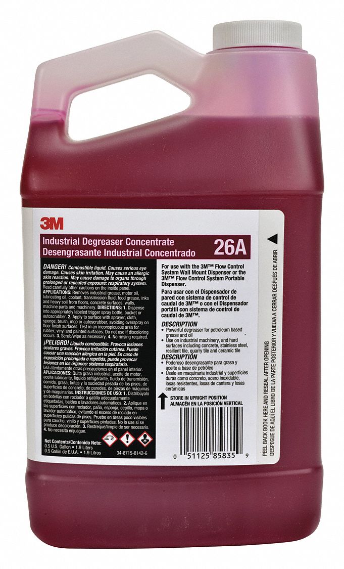 3M 26A Industrial Degreaser, For Flow Control Dispenser Series, 0.5 gal, Unscented