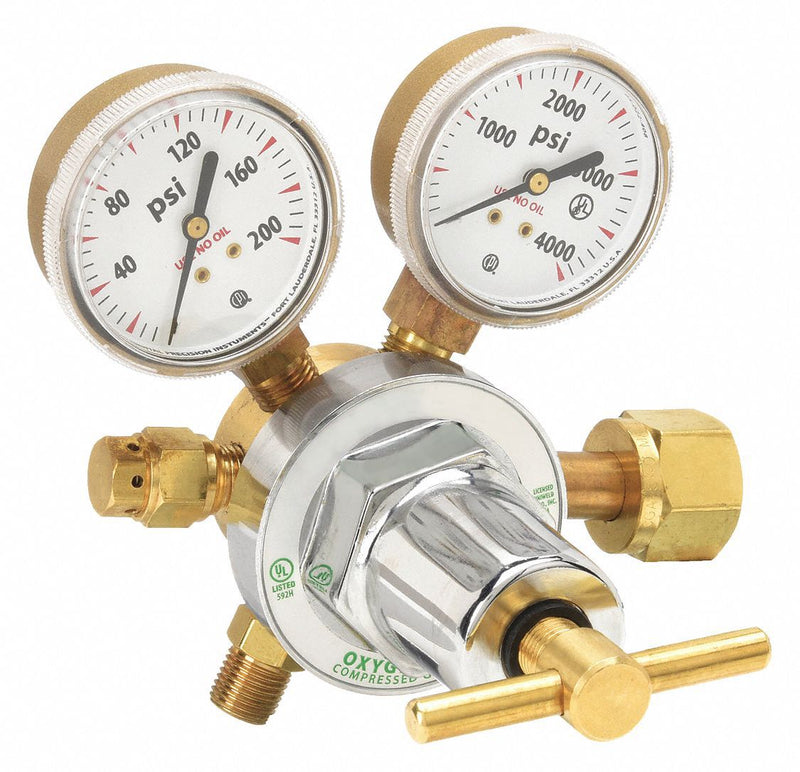Uniweld RUH8210 Stage Regulator, Single Stage, Oxygen, CGA 540, 0.908-14 Inlet x 9/16-18 Outlet, 5 to 125 psig
