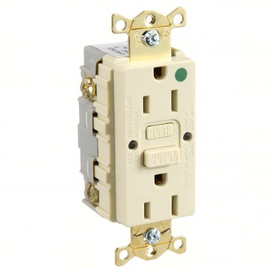Hubbell GFR82I GFCI Receptacle, 15A, 125VAC, 5-15R, Ivory