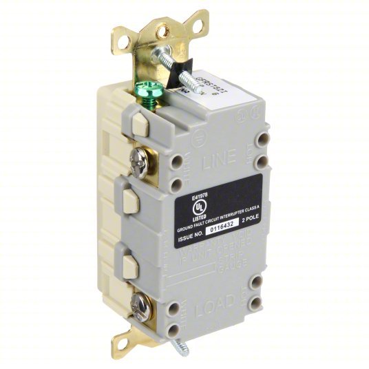 Hubbell GFR82I GFCI Receptacle, 15A, 125VAC, 5-15R, Ivory
