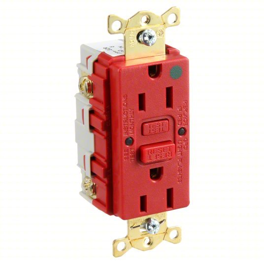 Hubbell GFR82R GFCI Receptacle, 15A, 125VAC, 5-15R, Red