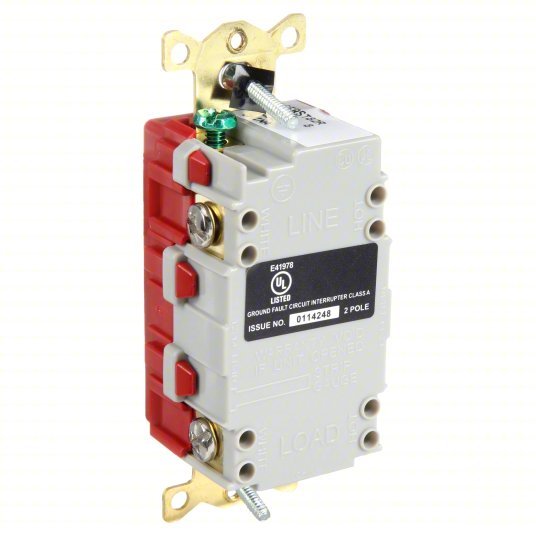 Hubbell GFR82R GFCI Receptacle, 15A, 125VAC, 5-15R, Red