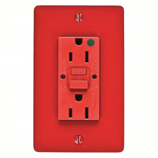 Hubbell GFR82R GFCI Receptacle, 15A, 125VAC, 5-15R, Red