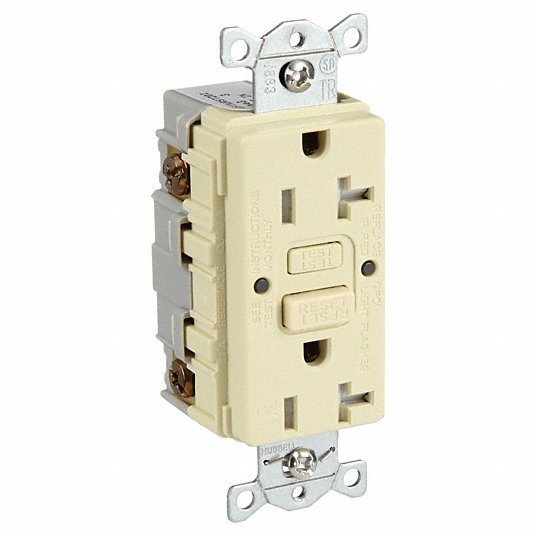 Hubbell GFRTW20I GFCI Receptacle Duplex, Ivory, 5 - 20R, 20 A, 125V AC, 2 Pole / 3 Wire, Screw Terminals - Redwood.KV39EA82