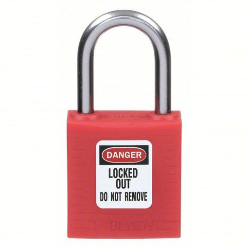 Brady 143150 Lockout Padlock Keyed Different, Nylon, Aluminum, Std, Red, 1 Pack Size, Plastic