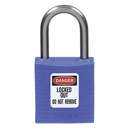 Brady 143156 Lockout Padlock Keyed Different, Nylon, Compact Body Body Size, Aluminum, Std, Blue, Plastic